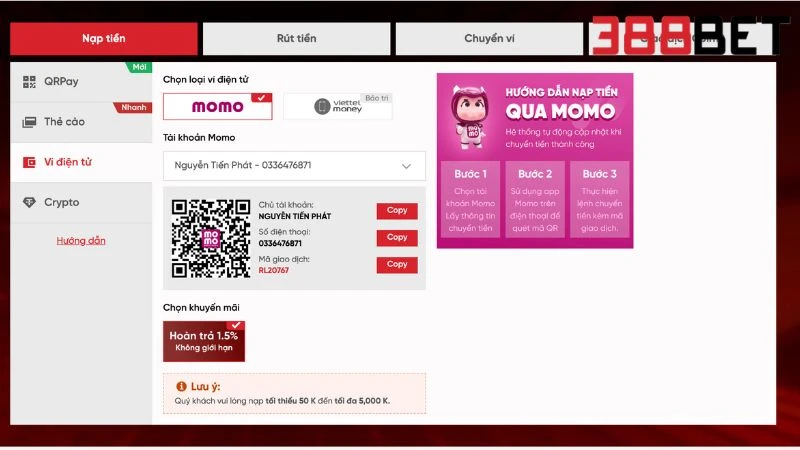 Momo giúp gửi tiền vào acc game nhanh chóng